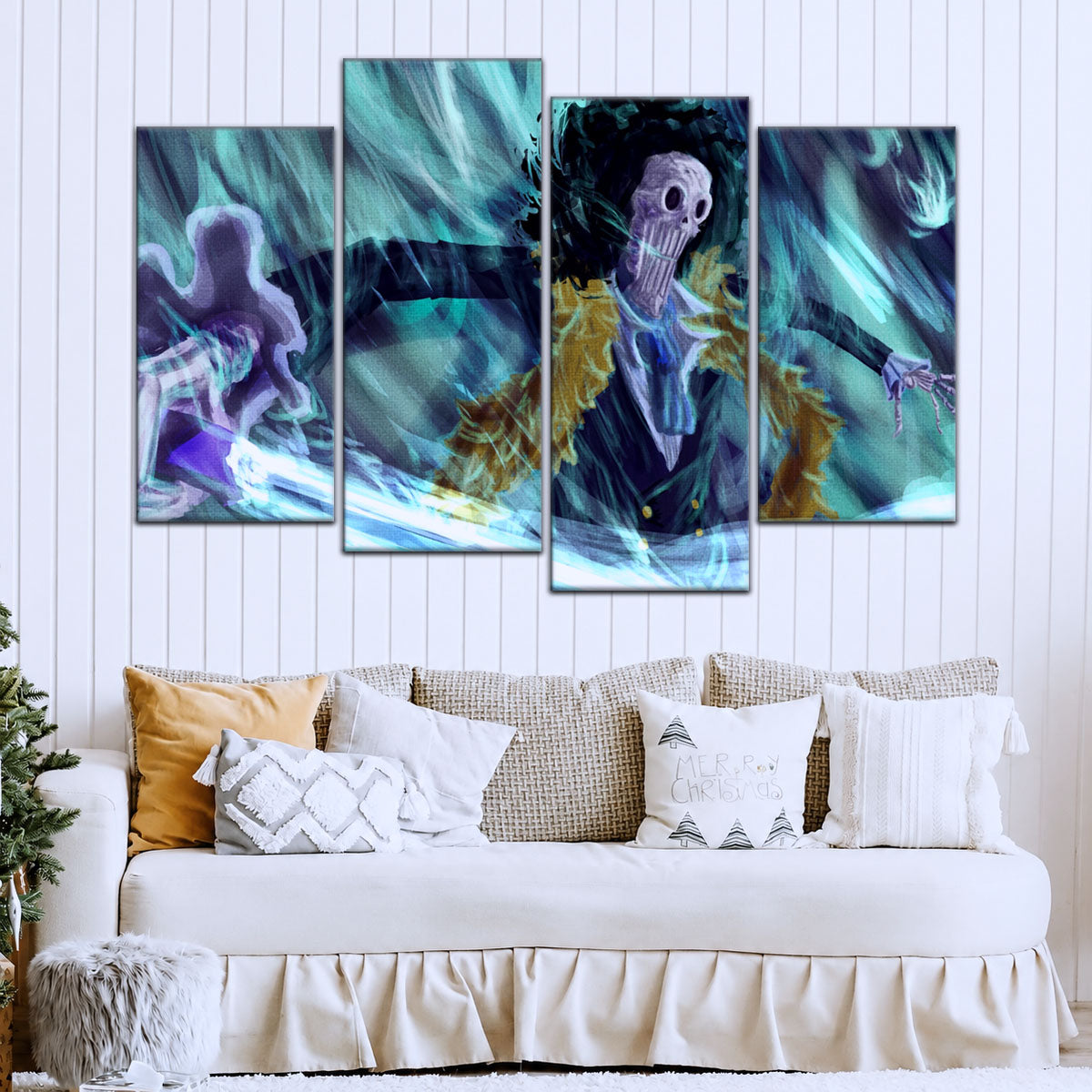 One Piece Canvas Wall Art - Brook "Soul King" 5 Piece Split Panel Anime Poster - Framed Ready to Hang Living Room & Man Cave Decor - OP5005