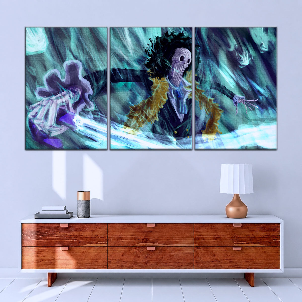 One Piece Canvas Wall Art - Brook "Soul King" 5 Piece Split Panel Anime Poster - Framed Ready to Hang Living Room & Man Cave Decor - OP5005