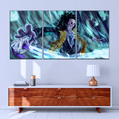 One Piece Canvas Wall Art - Brook "Soul King" 5 Piece Split Panel Anime Poster - Framed Ready to Hang Living Room & Man Cave Decor - OP5005