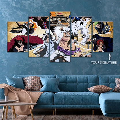 One Piece Canvas Wall Art - Luffy Gear Fifth 5 Piece Split Panel Anime Poster - Framed Ready to Hang Living Room & Man Cave Decor - OP5006