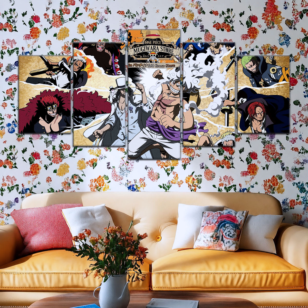 One Piece Canvas Wall Art - Luffy Gear Fifth 5 Piece Split Panel Anime Poster - Framed Ready to Hang Living Room & Man Cave Decor - OP5006