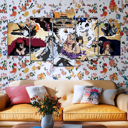 One Piece Canvas Wall Art - Luffy Gear Fifth 5 Piece Split Panel Anime Poster - Framed Ready to Hang Living Room & Man Cave Decor - OP5006