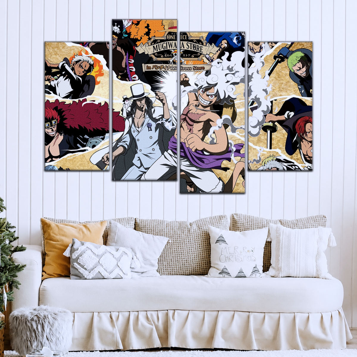 One Piece Canvas Wall Art - Luffy Gear Fifth 5 Piece Split Panel Anime Poster - Framed Ready to Hang Living Room & Man Cave Decor - OP5006