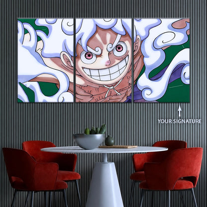 One Piece Canvas Wall Art - Luffy Gear Fifth 5 Piece Split Panel Anime Poster - Framed Ready to Hang Living Room & Man Cave Decor - OP5007