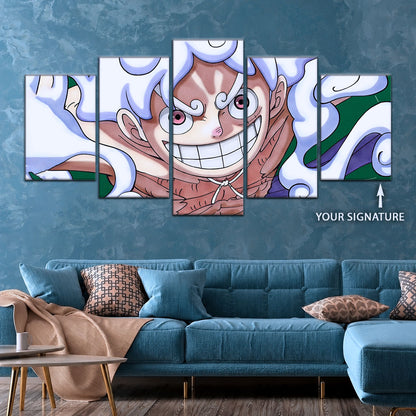 One Piece Canvas Wall Art - Luffy Gear Fifth 5 Piece Split Panel Anime Poster - Framed Ready to Hang Living Room & Man Cave Decor - OP5007