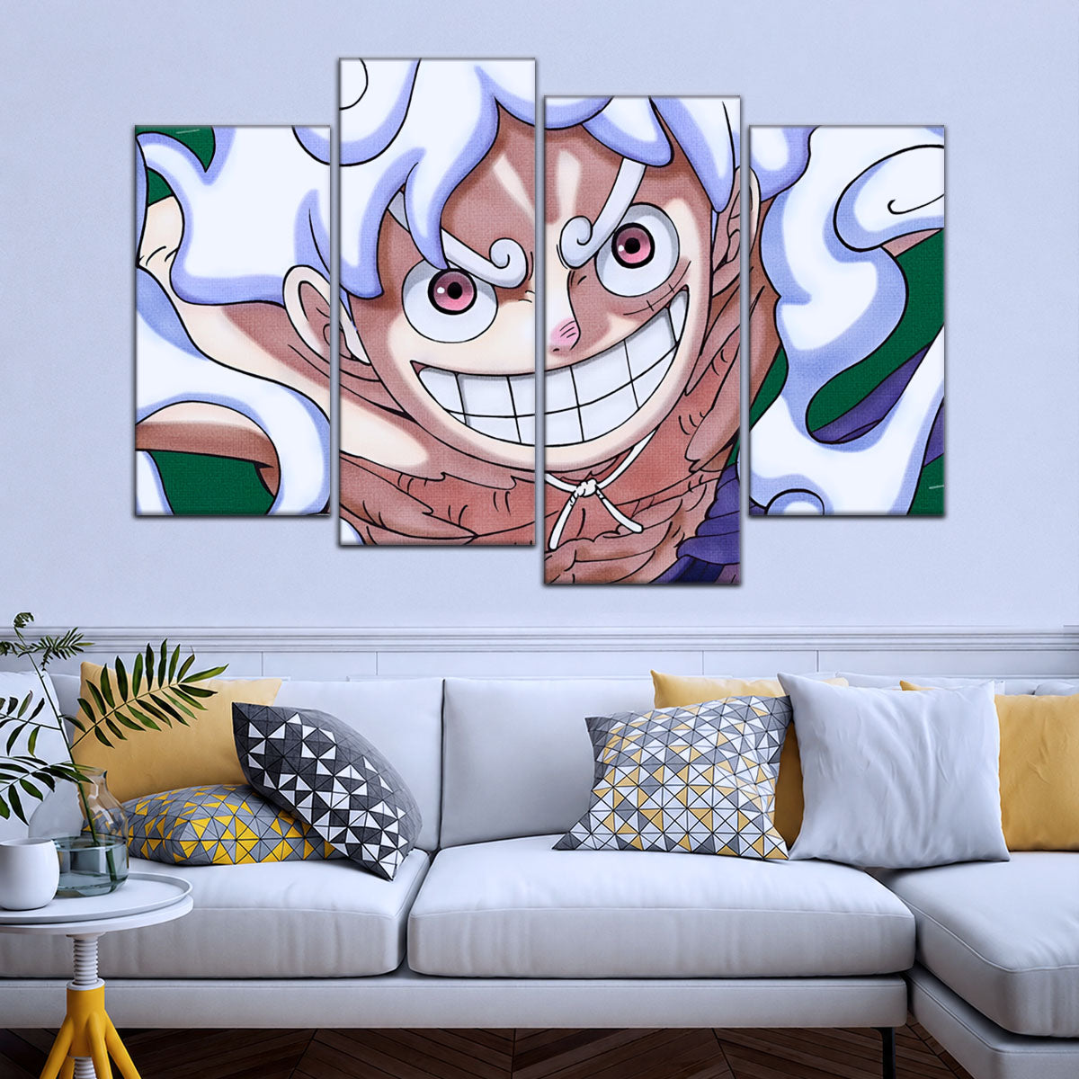 One Piece Canvas Wall Art - Luffy Gear Fifth 5 Piece Split Panel Anime Poster - Framed Ready to Hang Living Room & Man Cave Decor - OP5007