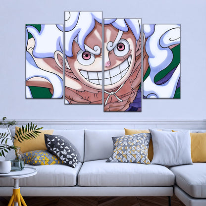 One Piece Canvas Wall Art - Luffy Gear Fifth 5 Piece Split Panel Anime Poster - Framed Ready to Hang Living Room & Man Cave Decor - OP5007