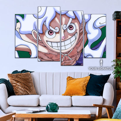 One Piece Canvas Wall Art - Luffy Gear Fifth 5 Piece Split Panel Anime Poster - Framed Ready to Hang Living Room & Man Cave Decor - OP5007