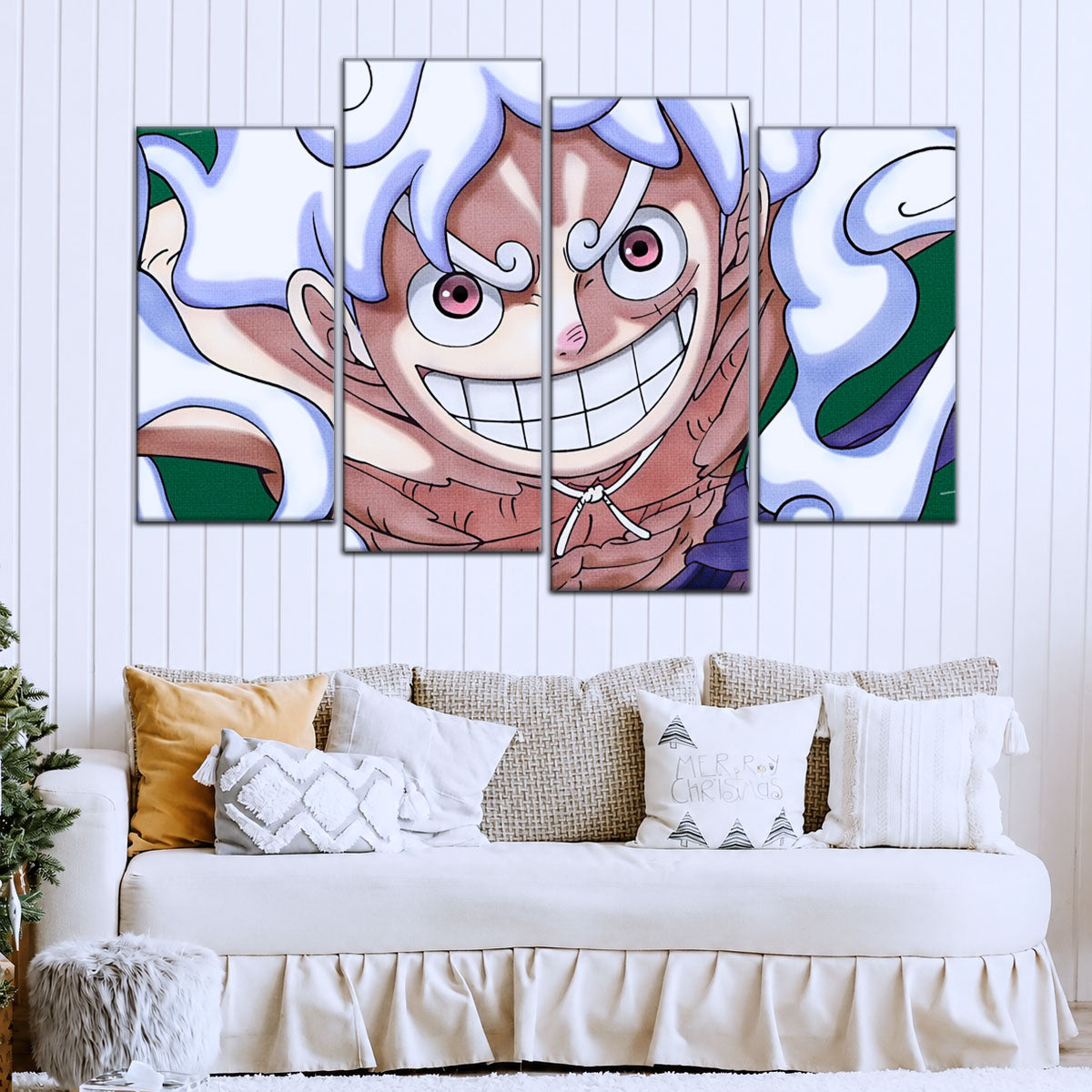 One Piece Canvas Wall Art - Luffy Gear Fifth 5 Piece Split Panel Anime Poster - Framed Ready to Hang Living Room & Man Cave Decor - OP5007