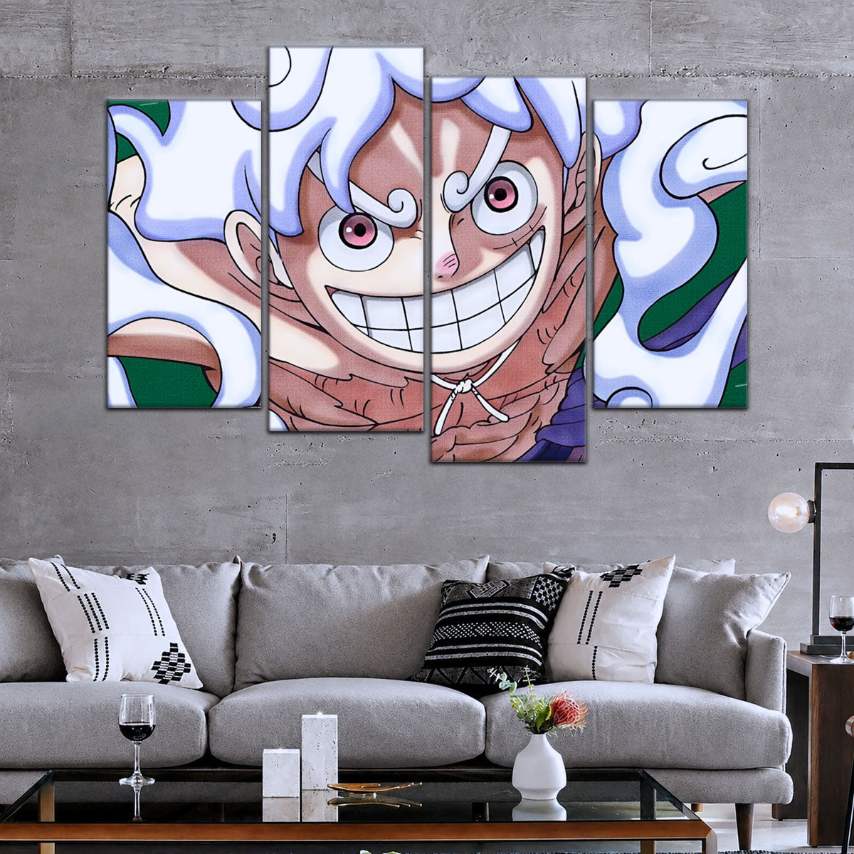 One Piece Canvas Wall Art - Luffy Gear Fifth 5 Piece Split Panel Anime Poster - Framed Ready to Hang Living Room & Man Cave Decor - OP5007