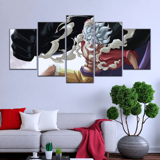 One Piece Canvas Wall Art - Luffy Gear Fifth 5 Piece Split Panel Anime Poster - Framed Ready to Hang Living Room & Man Cave Decor - OP5010