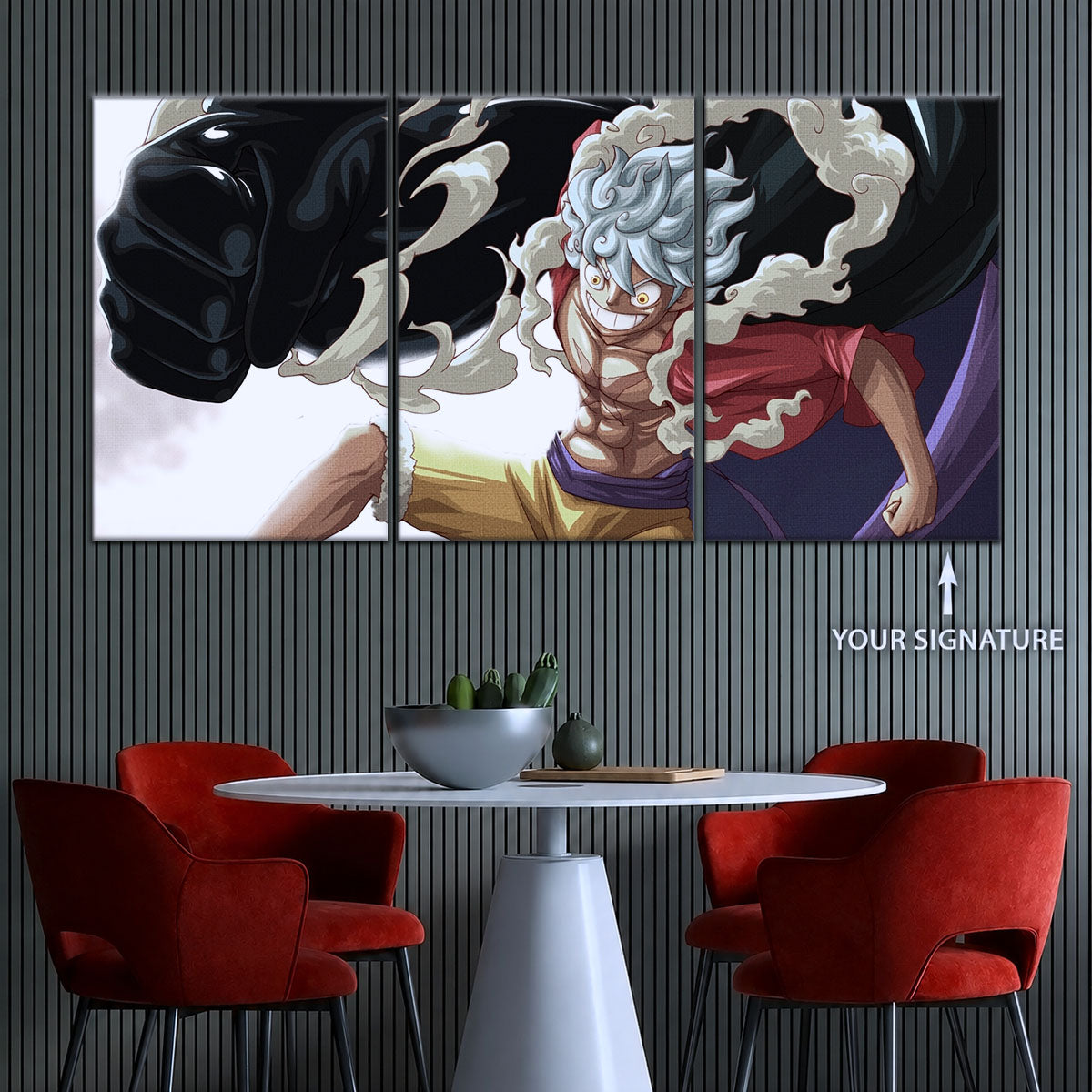 One Piece Canvas Wall Art - Luffy Gear Fifth 5 Piece Split Panel Anime Poster - Framed Ready to Hang Living Room & Man Cave Decor - OP5010