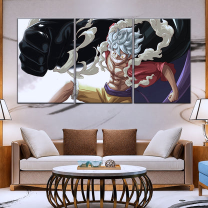 One Piece Canvas Wall Art - Luffy Gear Fifth 5 Piece Split Panel Anime Poster - Framed Ready to Hang Living Room & Man Cave Decor - OP5010