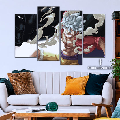 One Piece Canvas Wall Art - Luffy Gear Fifth 5 Piece Split Panel Anime Poster - Framed Ready to Hang Living Room & Man Cave Decor - OP5010