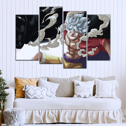 One Piece Canvas Wall Art - Luffy Gear Fifth 5 Piece Split Panel Anime Poster - Framed Ready to Hang Living Room & Man Cave Decor - OP5010