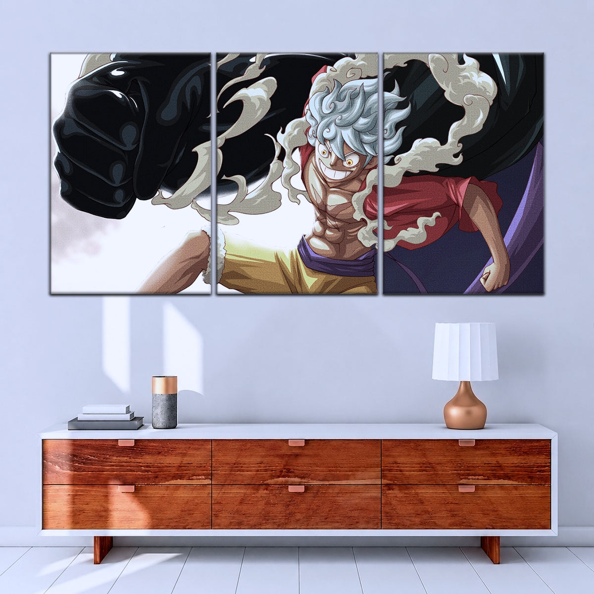One Piece Canvas Wall Art - Luffy Gear Fifth 5 Piece Split Panel Anime Poster - Framed Ready to Hang Living Room & Man Cave Decor - OP5010