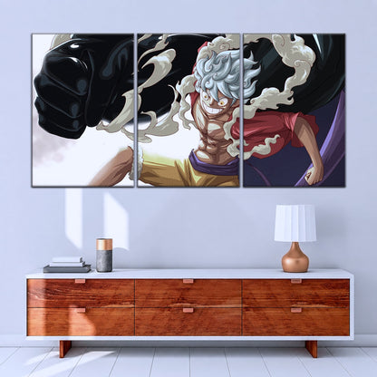 One Piece Canvas Wall Art - Luffy Gear Fifth 5 Piece Split Panel Anime Poster - Framed Ready to Hang Living Room & Man Cave Decor - OP5010