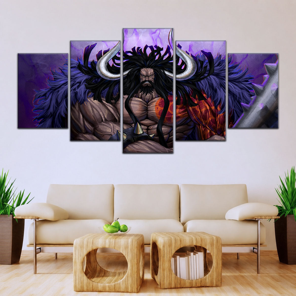 One Piece Canvas Wall Art - Kaido 5 Piece Split Panel Anime Poster - Framed Ready to Hang Living Room & Man Cave Decor - OP5011