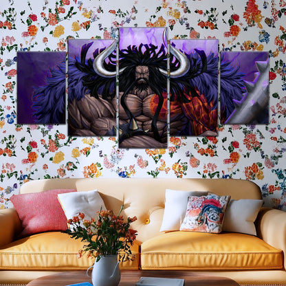 One Piece Canvas Wall Art - Kaido 5 Piece Split Panel Anime Poster - Framed Ready to Hang Living Room & Man Cave Decor - OP5011