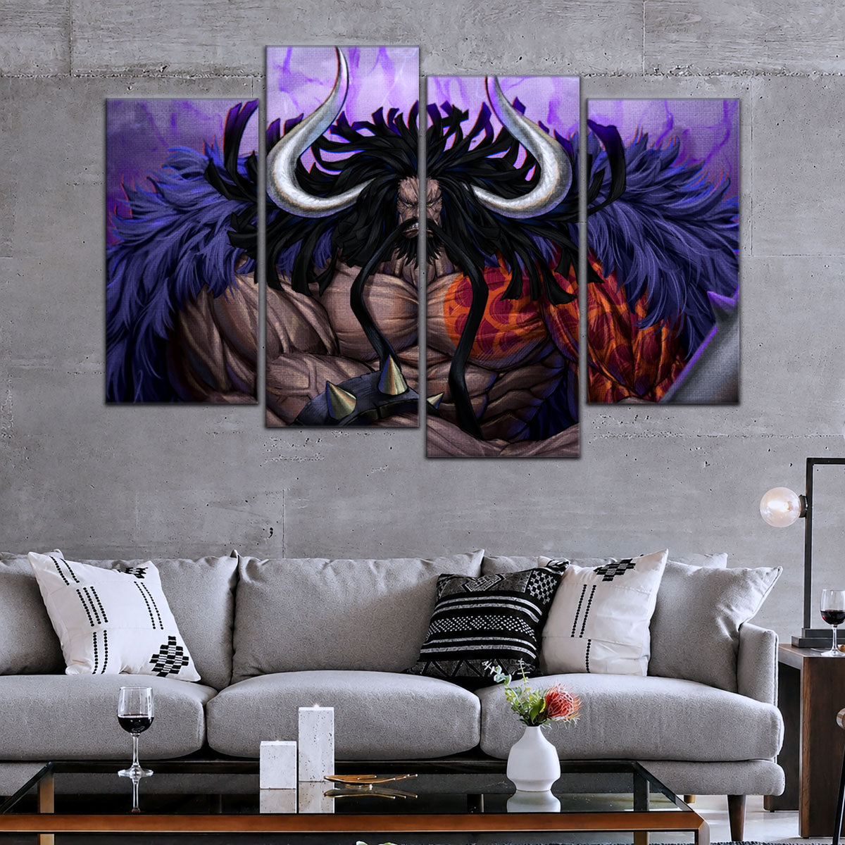 One Piece Canvas Wall Art - Kaido 5 Piece Split Panel Anime Poster - Framed Ready to Hang Living Room & Man Cave Decor - OP5011