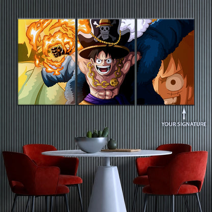 One Piece Canvas Wall Art - Gear Fourth Luffy Unleashed 5 Piece Split Panel Anime Poster - Framed Ready to Hang Living Room & Man Cave Decor - OP5013