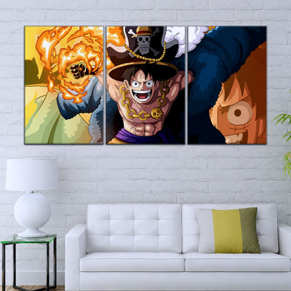 One Piece Canvas Wall Art - Gear Fourth Luffy Unleashed 5 Piece Split Panel Anime Poster - Framed Ready to Hang Living Room & Man Cave Decor - OP5013