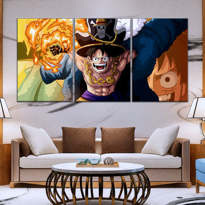 One Piece Canvas Wall Art - Gear Fourth Luffy Unleashed 5 Piece Split Panel Anime Poster - Framed Ready to Hang Living Room & Man Cave Decor - OP5013