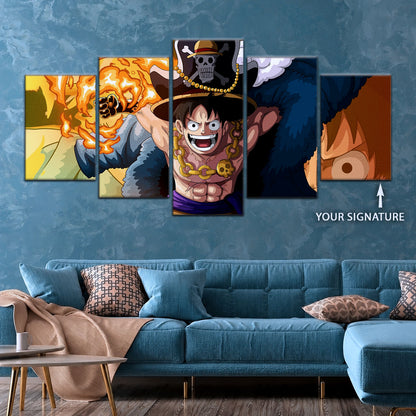One Piece Canvas Wall Art - Gear Fourth Luffy Unleashed 5 Piece Split Panel Anime Poster - Framed Ready to Hang Living Room & Man Cave Decor - OP5013