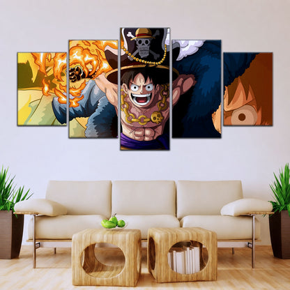 One Piece Canvas Wall Art - Gear Fourth Luffy Unleashed 5 Piece Split Panel Anime Poster - Framed Ready to Hang Living Room & Man Cave Decor - OP5013