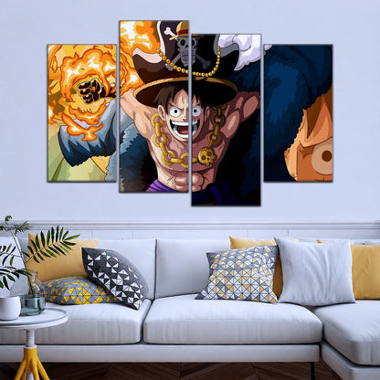 One Piece Canvas Wall Art - Gear Fourth Luffy Unleashed 5 Piece Split Panel Anime Poster - Framed Ready to Hang Living Room & Man Cave Decor - OP5013