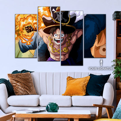 One Piece Canvas Wall Art - Gear Fourth Luffy Unleashed 5 Piece Split Panel Anime Poster - Framed Ready to Hang Living Room & Man Cave Decor - OP5013