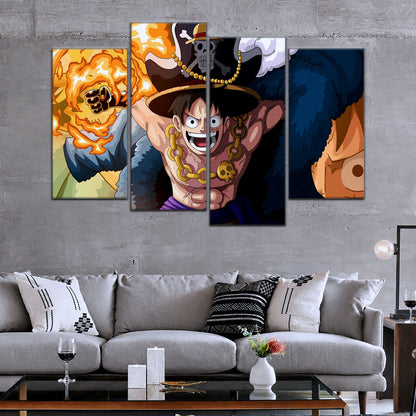One Piece Canvas Wall Art - Gear Fourth Luffy Unleashed 5 Piece Split Panel Anime Poster - Framed Ready to Hang Living Room & Man Cave Decor - OP5013