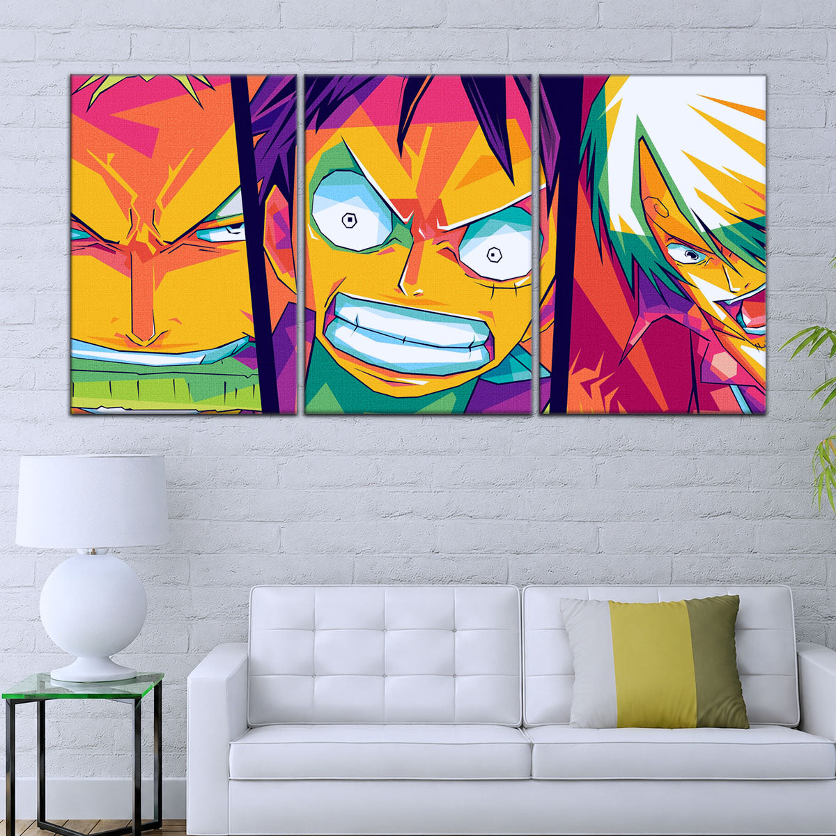 One Piece Canvas Wall Art - Monster Trio Luffy, Zoro & Sanji 5 Piece Split Panel Anime Poster - Framed Ready to Hang Living Room & Man Cave Decor - OP5016
