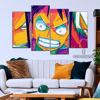 One Piece Canvas Wall Art - Monster Trio Luffy, Zoro & Sanji 5 Piece Split Panel Anime Poster - Framed Ready to Hang Living Room & Man Cave Decor - OP5016
