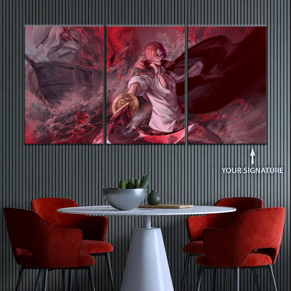 One Piece Canvas Wall Art - Red Hair Shanks 5 Piece Split Panel Anime Poster - Framed Ready to Hang Living Room & Man Cave Decor - OP5017