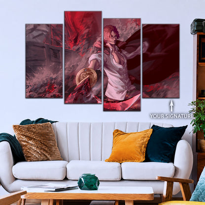 One Piece Canvas Wall Art - Red Hair Shanks 5 Piece Split Panel Anime Poster - Framed Ready to Hang Living Room & Man Cave Decor - OP5017