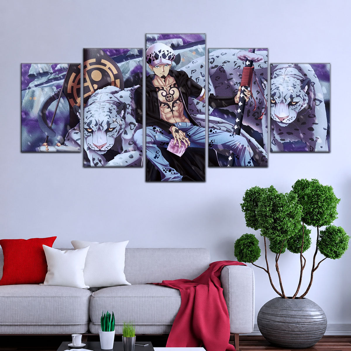 One Piece Canvas Wall Art - Trafalgar Law 5 Piece Split Panel Anime Poster - Framed Ready to Hang Living Room & Man Cave Decor - OP5018