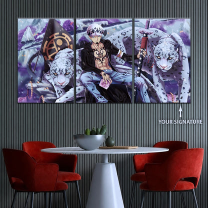 One Piece Canvas Wall Art - Trafalgar Law 5 Piece Split Panel Anime Poster - Framed Ready to Hang Living Room & Man Cave Decor - OP5018