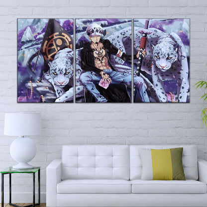One Piece Canvas Wall Art - Trafalgar Law 5 Piece Split Panel Anime Poster - Framed Ready to Hang Living Room & Man Cave Decor - OP5018