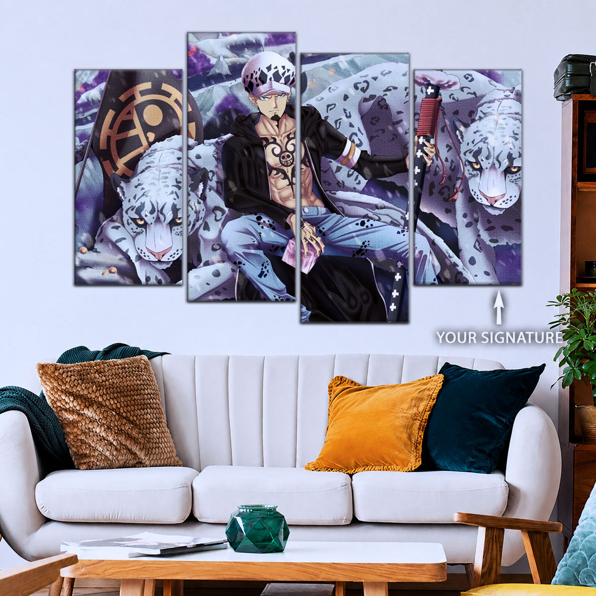One Piece Canvas Wall Art - Trafalgar Law 5 Piece Split Panel Anime Poster - Framed Ready to Hang Living Room & Man Cave Decor - OP5018