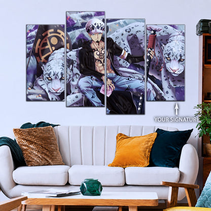 One Piece Canvas Wall Art - Trafalgar Law 5 Piece Split Panel Anime Poster - Framed Ready to Hang Living Room & Man Cave Decor - OP5018