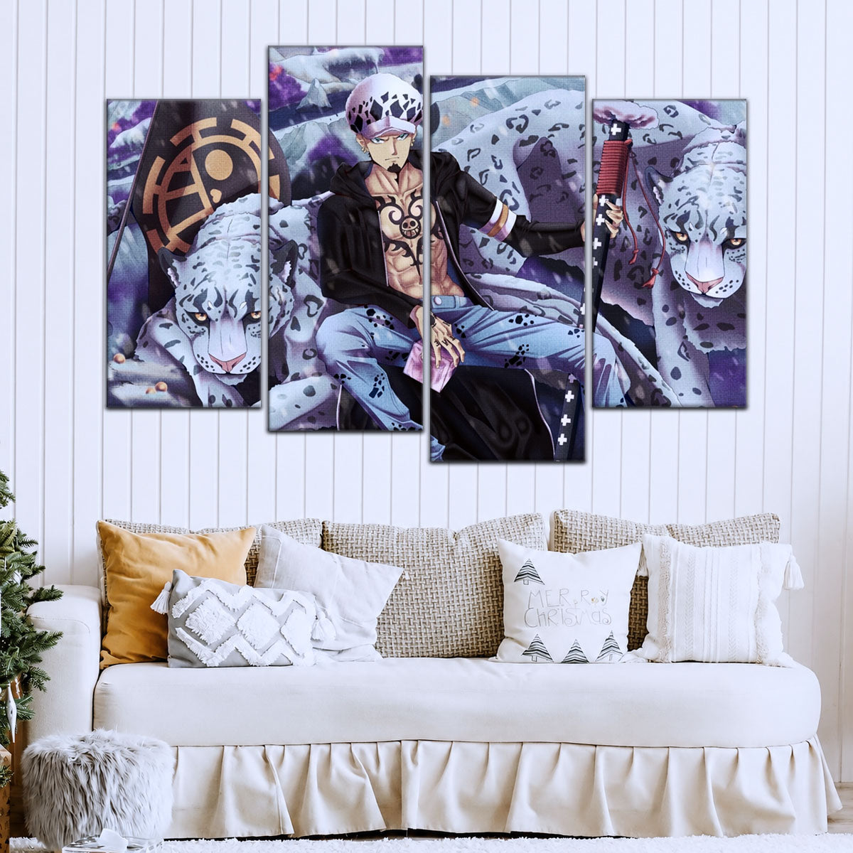 One Piece Canvas Wall Art - Trafalgar Law 5 Piece Split Panel Anime Poster - Framed Ready to Hang Living Room & Man Cave Decor - OP5018