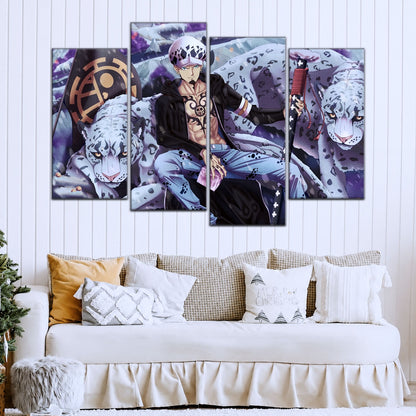 One Piece Canvas Wall Art - Trafalgar Law 5 Piece Split Panel Anime Poster - Framed Ready to Hang Living Room & Man Cave Decor - OP5018