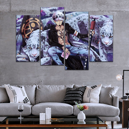 One Piece Canvas Wall Art - Trafalgar Law 5 Piece Split Panel Anime Poster - Framed Ready to Hang Living Room & Man Cave Decor - OP5018