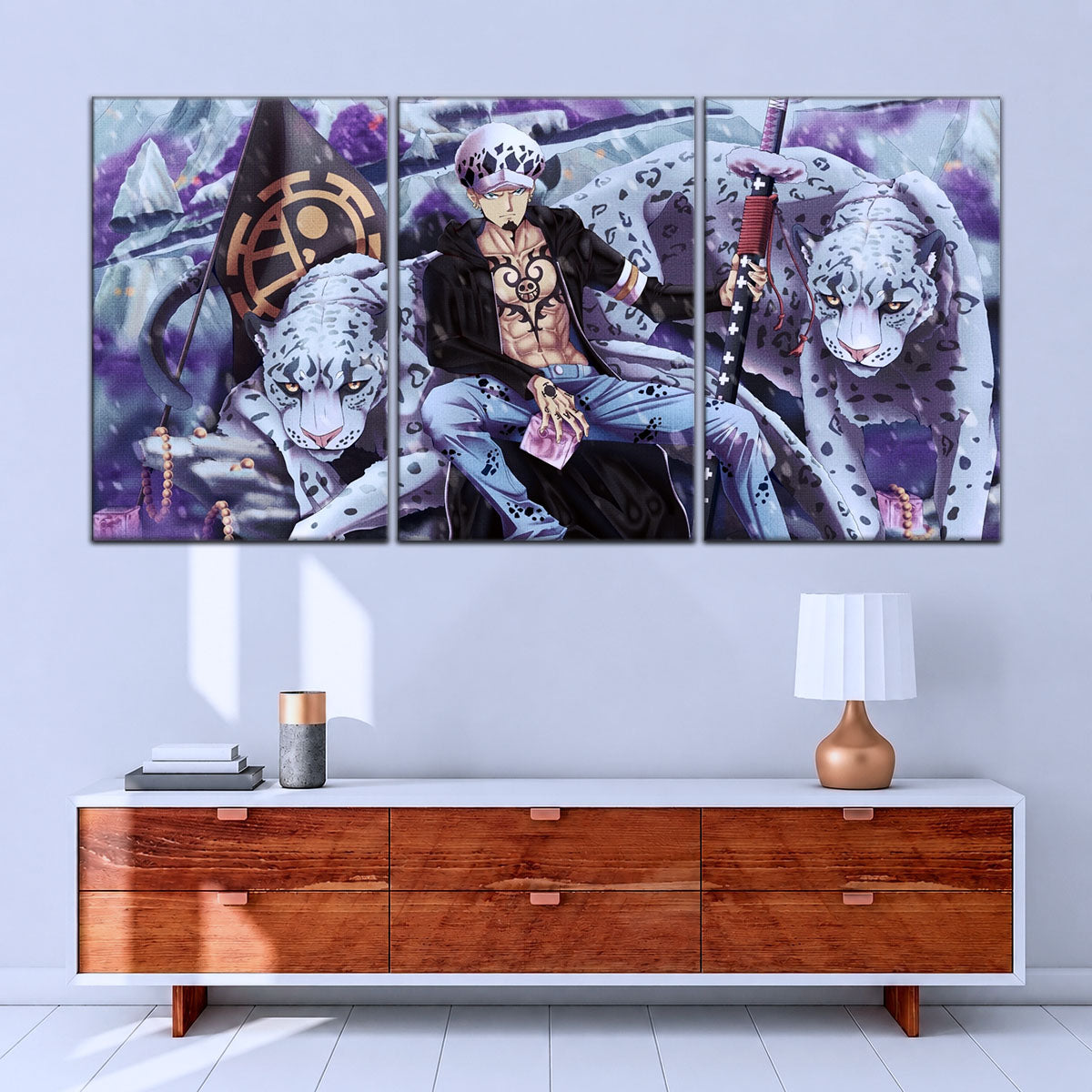 One Piece Canvas Wall Art - Trafalgar Law 5 Piece Split Panel Anime Poster - Framed Ready to Hang Living Room & Man Cave Decor - OP5018
