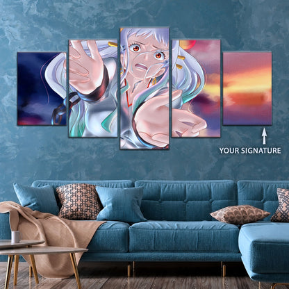 One Piece Canvas Wall Art - Yamato 5 Piece Split Panel Anime Poster - Framed Ready to Hang Living Room & Man Cave Decor - OP5019