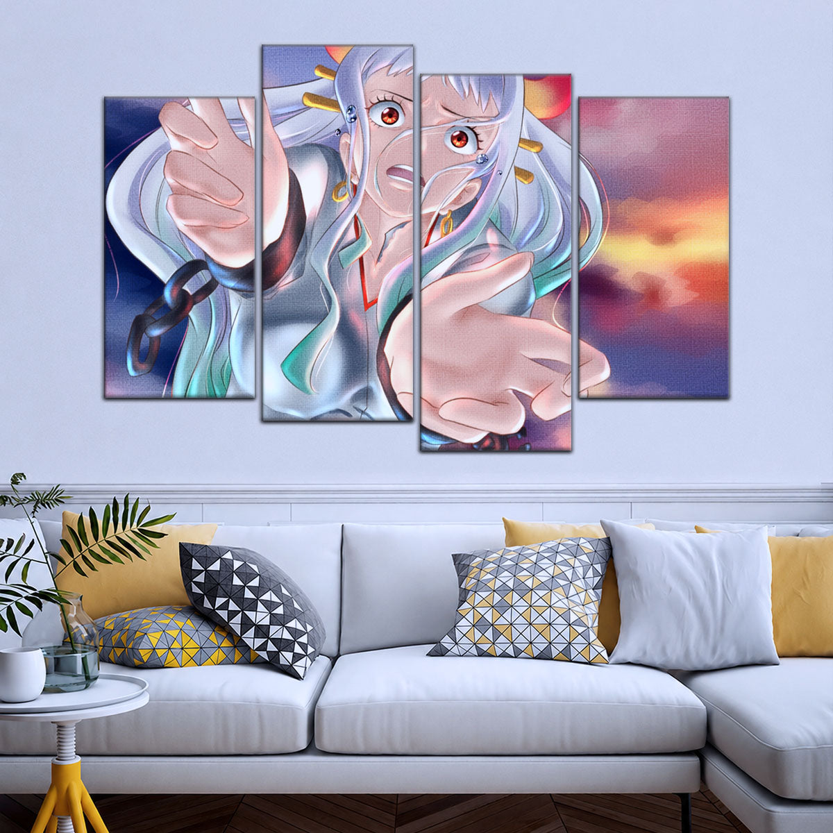 One Piece Canvas Wall Art - Yamato 5 Piece Split Panel Anime Poster - Framed Ready to Hang Living Room & Man Cave Decor - OP5019