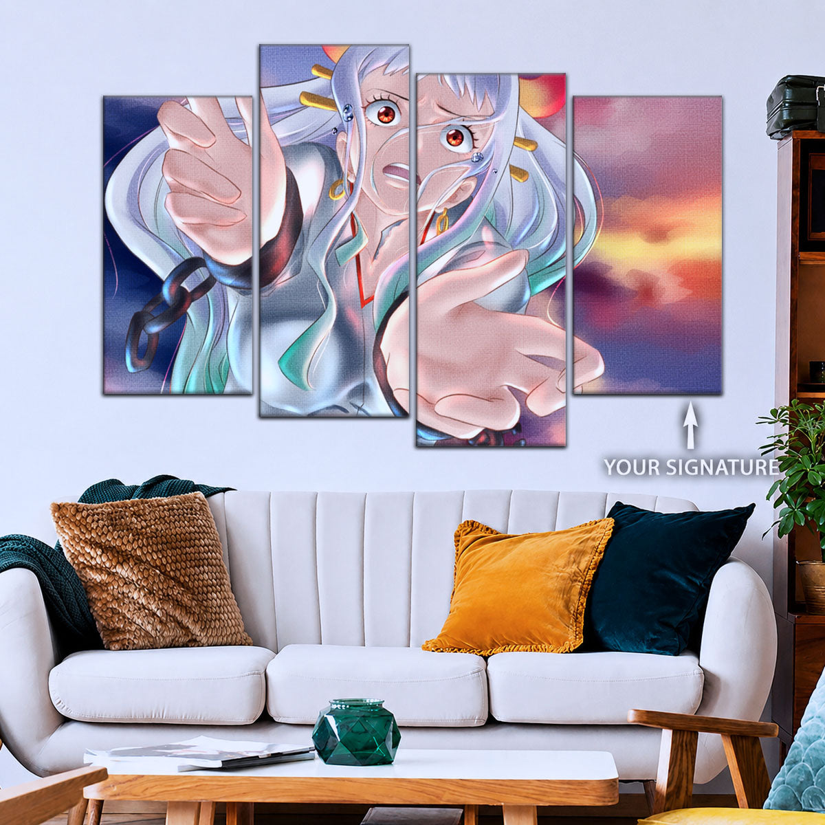 One Piece Canvas Wall Art - Yamato 5 Piece Split Panel Anime Poster - Framed Ready to Hang Living Room & Man Cave Decor - OP5019