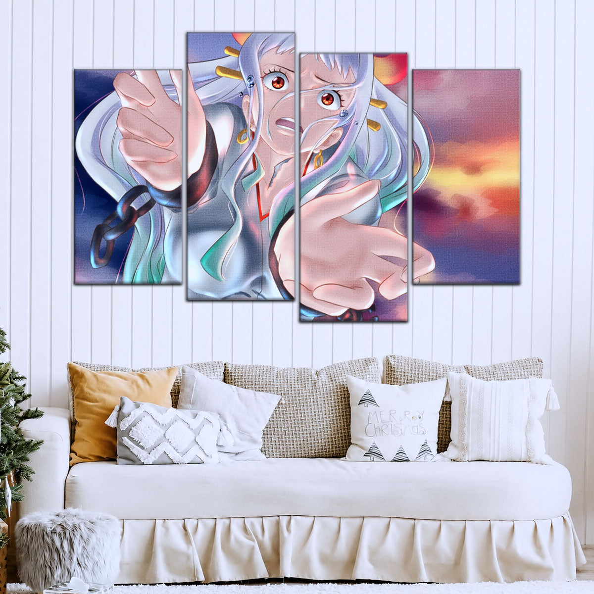 One Piece Canvas Wall Art - Yamato 5 Piece Split Panel Anime Poster - Framed Ready to Hang Living Room & Man Cave Decor - OP5019