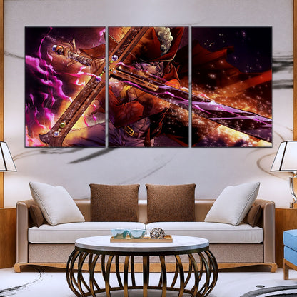 One Piece Canvas Wall Art - Dracule Mihawk 5 Piece Split Panel Anime Poster - Framed Ready to Hang Living Room & Man Cave Decor - OP5020